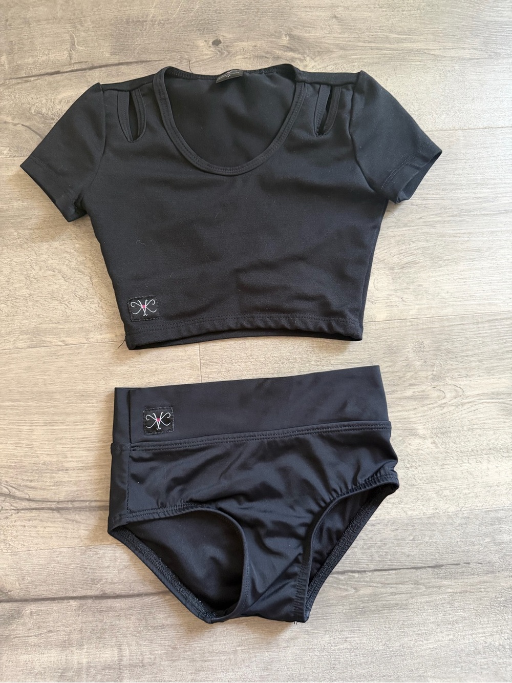Kids Black Matching Dance Set - Crop Top & High-Waist Briefs